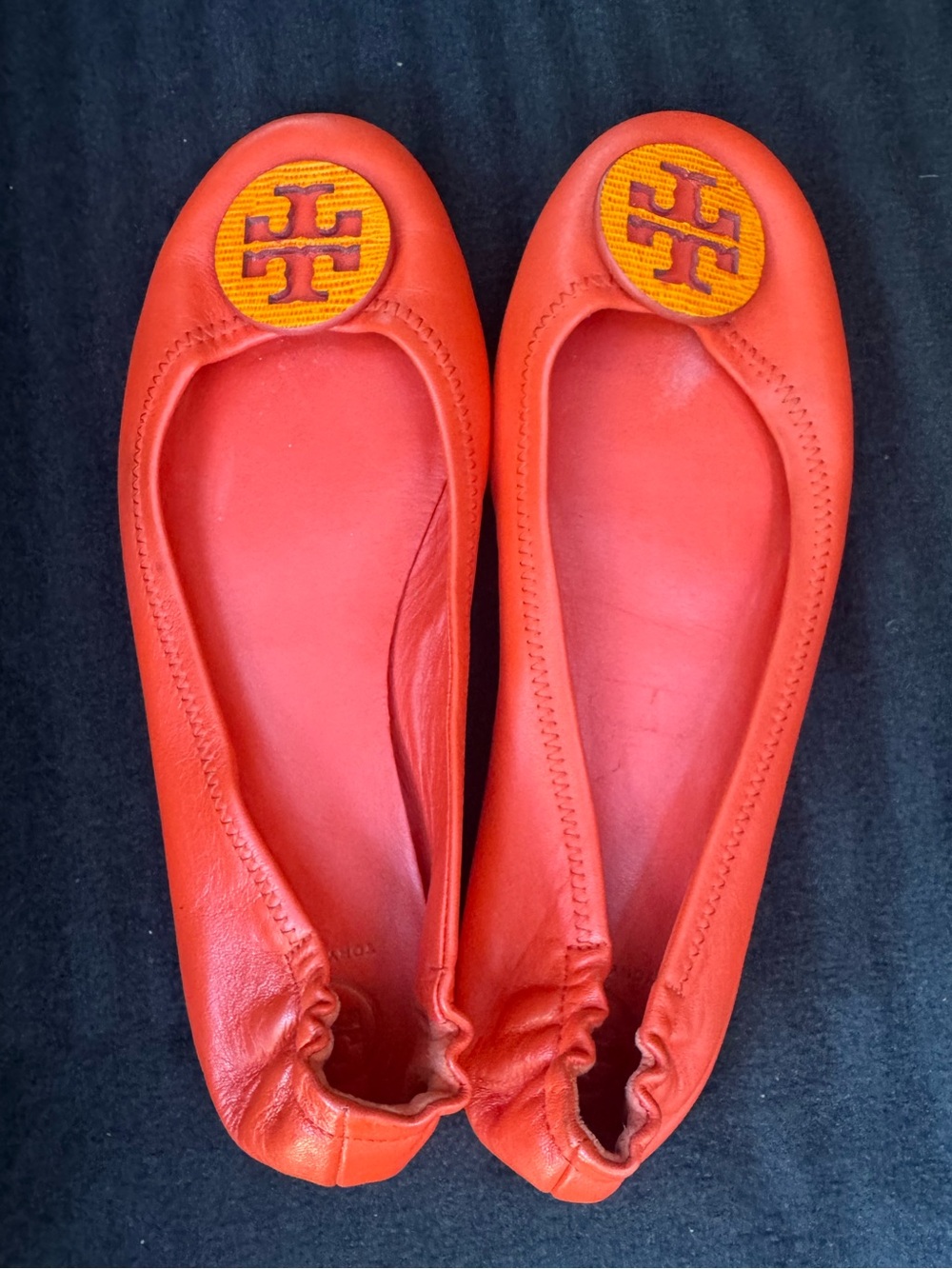 Tory Burch Minnie Travel Ballet Flat Orange Coral Leather - Picture 1 of 7